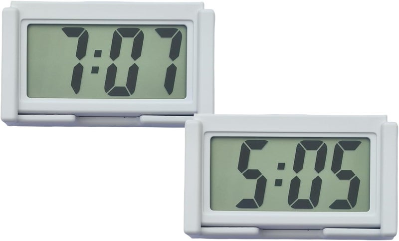 Shudyear 2 Pcs Mini Digital Clock Small Magnetic Clocks Car Dashboard Stick on Clocks' Self Adhesive Bracket Digital Clock Battery Operated Automotive Stick On Watch for Air Vent (White 2) - Image 1